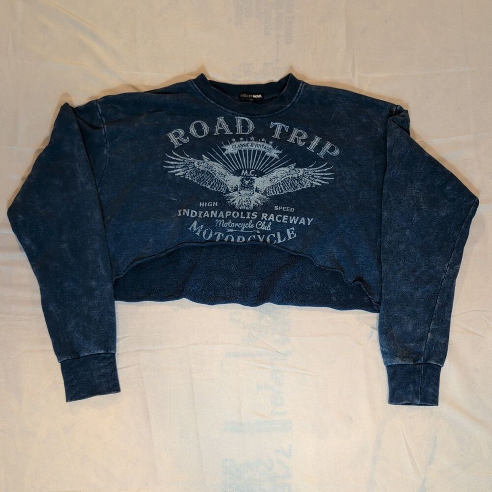 Fashion Nova Women’s Small Motorcycle ROAD TRIP Print Cropped